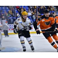 Lehigh Valley Phantoms forward Oscar Eklind (right) vs. the Wilkes-Barre/Scranton Penguins