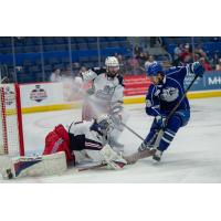 Syracuse Crunch forward Niko Huuhtanen looks for an opening against the Hartford Wolf Pack