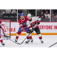 Laval Rockets' Josh Jacobs and Belleville Senators' Xavier Bourgault on game night