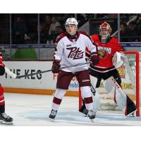 Peterborough Petes centre Colin Fitzgerald sets a screen