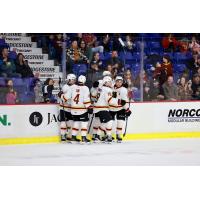 Vancouver Giants gather after a goal