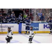 Worcester Railers forward Jack Randl receives congratulations along the bench