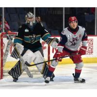 Allen Americans right wing Easton Brodzinski looks for a scoring opportunity vs. the Tahoe Knight Monsters