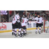 Adirondack Thunder's Jackson van de Leest, Alex Young, and Tag Bertuzzi on game night